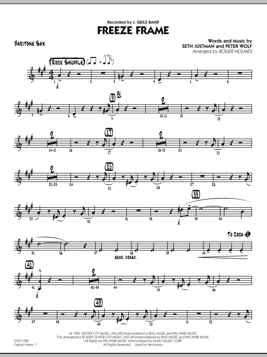 Roger Holmes Freeze Frame - Baritone Sax Sheet Music Notes & Chords for Jazz Ensemble - Download or Print PDF