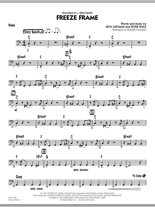 Roger Holmes Freeze Frame - Bass Sheet Music Notes & Chords for Jazz Ensemble - Download or Print PDF