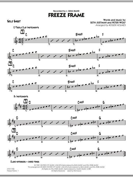 Roger Holmes Freeze Frame - Solo Sheet Sheet Music Notes & Chords for Jazz Ensemble - Download or Print PDF