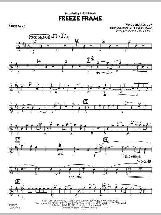 Roger Holmes Freeze Frame - Tenor Sax 1 Sheet Music Notes & Chords for Jazz Ensemble - Download or Print PDF