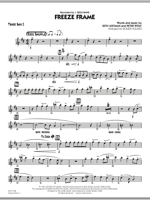 Roger Holmes Freeze Frame - Tenor Sax 2 Sheet Music Notes & Chords for Jazz Ensemble - Download or Print PDF