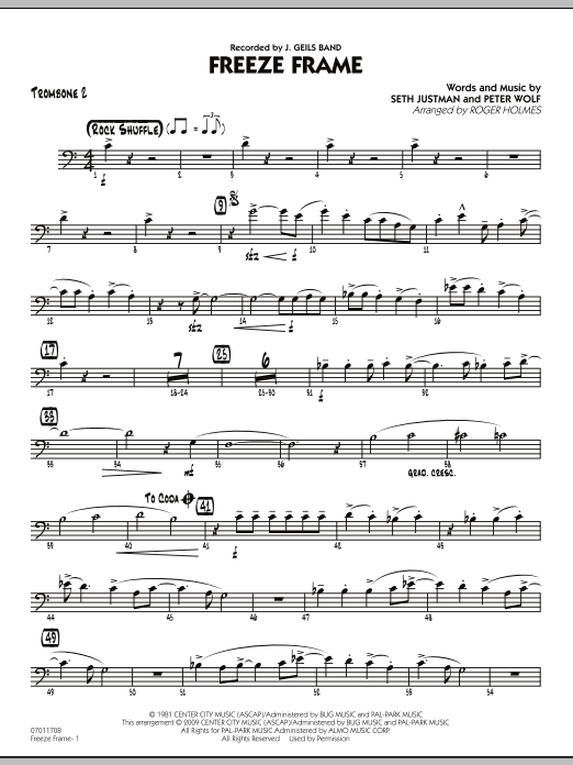 Roger Holmes Freeze Frame - Trombone 2 Sheet Music Notes & Chords for Jazz Ensemble - Download or Print PDF