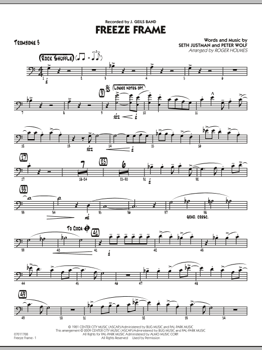Roger Holmes Freeze Frame - Trombone 3 Sheet Music Notes & Chords for Jazz Ensemble - Download or Print PDF