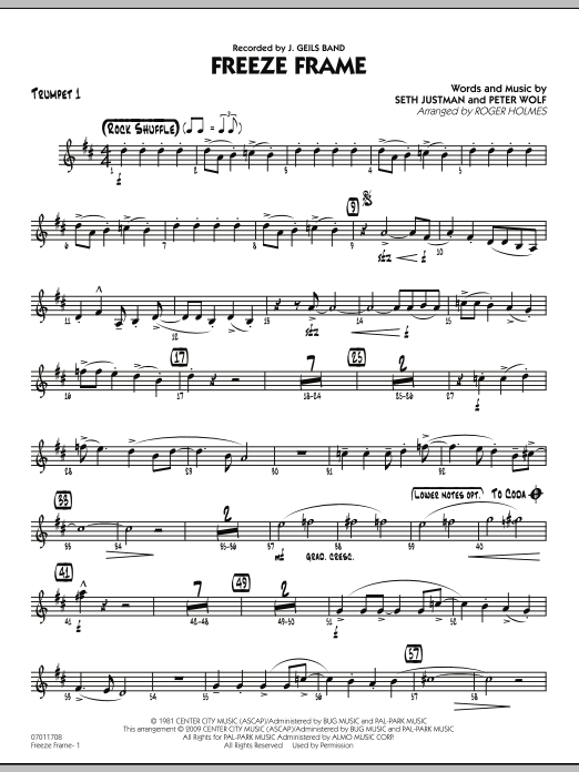 Roger Holmes Freeze Frame - Trumpet 1 Sheet Music Notes & Chords for Jazz Ensemble - Download or Print PDF