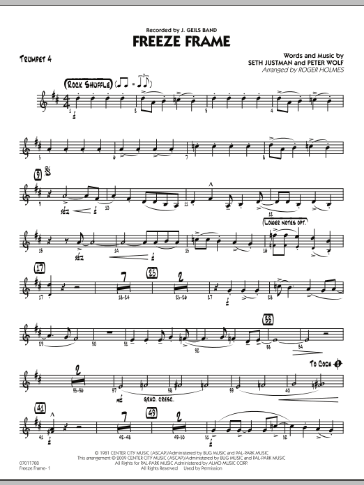 Roger Holmes Freeze Frame - Trumpet 4 Sheet Music Notes & Chords for Jazz Ensemble - Download or Print PDF