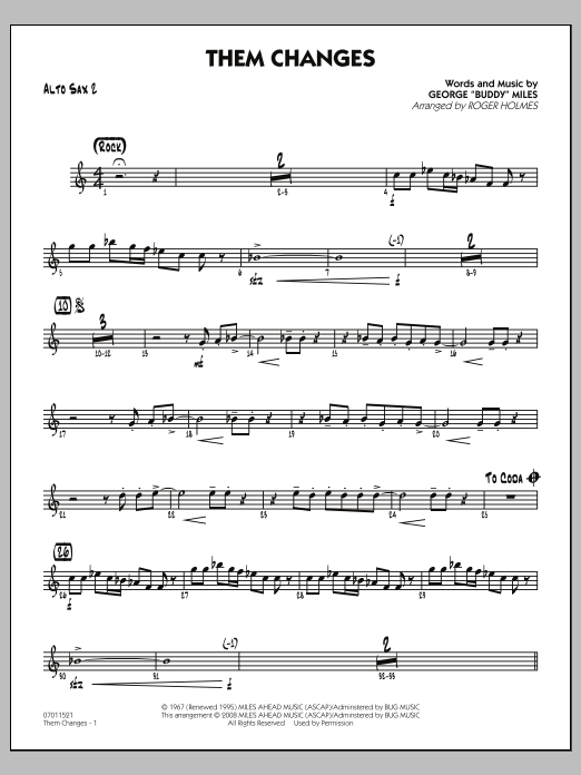 Roger Holmes Them Changes - Alto Sax 2 Sheet Music Notes & Chords for Jazz Ensemble - Download or Print PDF