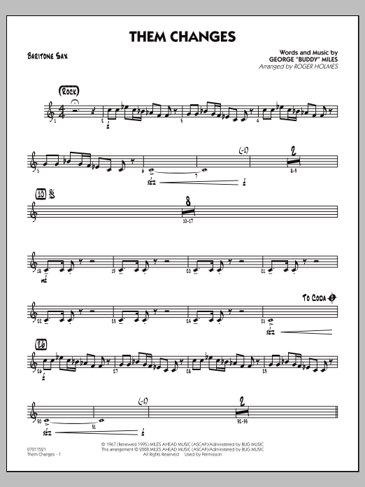 Roger Holmes Them Changes - Baritone Sax Sheet Music Notes & Chords for Jazz Ensemble - Download or Print PDF