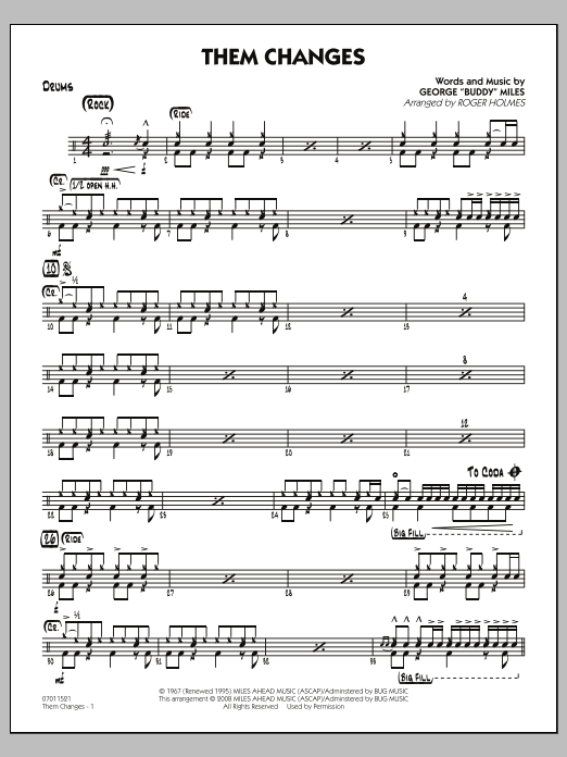 Roger Holmes Them Changes - Drums Sheet Music Notes & Chords for Jazz Ensemble - Download or Print PDF
