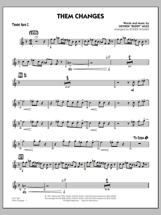 Roger Holmes Them Changes - Tenor Sax 2 Sheet Music Notes & Chords for Jazz Ensemble - Download or Print PDF