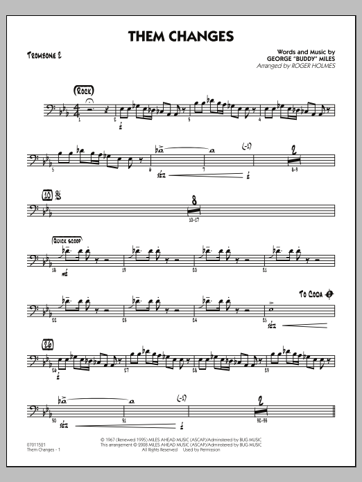 Roger Holmes Them Changes - Trombone 2 Sheet Music Notes & Chords for Jazz Ensemble - Download or Print PDF
