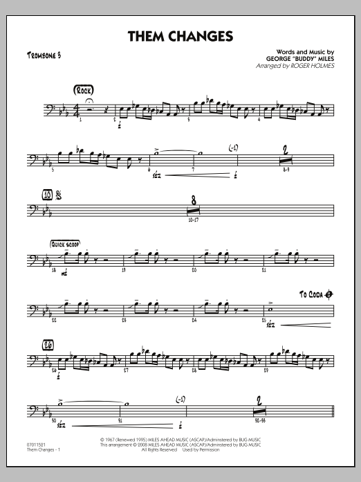 Roger Holmes Them Changes - Trombone 3 Sheet Music Notes & Chords for Jazz Ensemble - Download or Print PDF