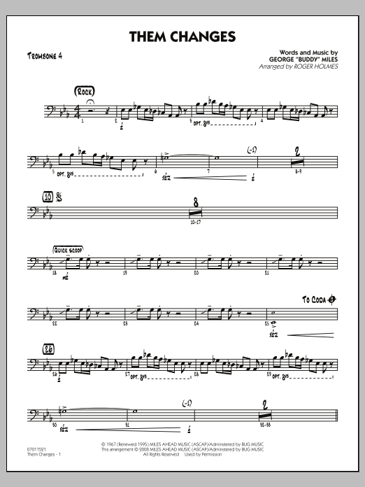 Roger Holmes Them Changes - Trombone 4 Sheet Music Notes & Chords for Jazz Ensemble - Download or Print PDF