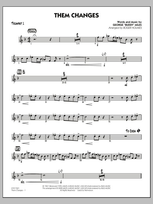 Roger Holmes Them Changes - Trumpet 1 Sheet Music Notes & Chords for Jazz Ensemble - Download or Print PDF
