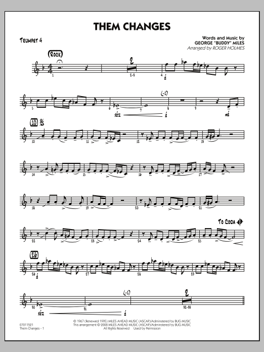 Roger Holmes Them Changes - Trumpet 4 Sheet Music Notes & Chords for Jazz Ensemble - Download or Print PDF