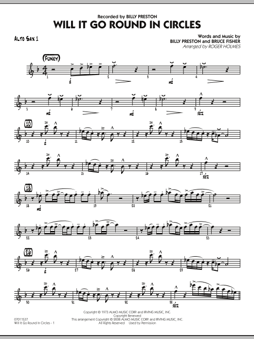 Roger Holmes Will It Go Round in Circles? - Alto Sax 1 Sheet Music Notes & Chords for Jazz Ensemble - Download or Print PDF