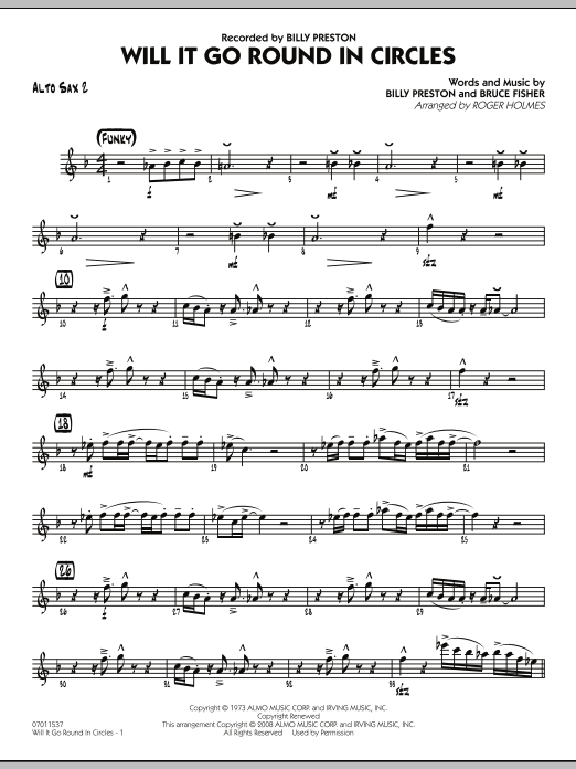 Roger Holmes Will It Go Round in Circles? - Alto Sax 2 Sheet Music Notes & Chords for Jazz Ensemble - Download or Print PDF