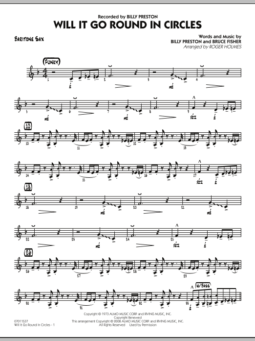 Roger Holmes Will It Go Round in Circles? - Baritone Sax Sheet Music Notes & Chords for Jazz Ensemble - Download or Print PDF