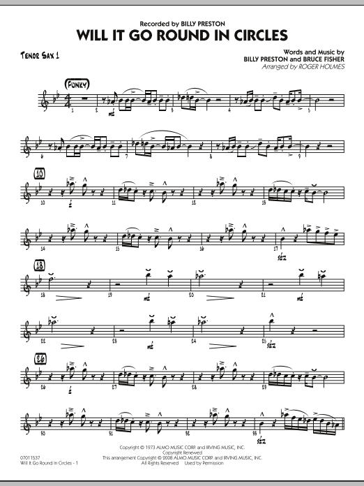 Roger Holmes Will It Go Round in Circles? - Tenor Sax 1 Sheet Music Notes & Chords for Jazz Ensemble - Download or Print PDF