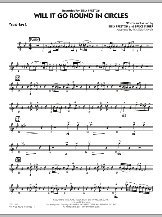Roger Holmes Will It Go Round in Circles? - Tenor Sax 2 Sheet Music Notes & Chords for Jazz Ensemble - Download or Print PDF