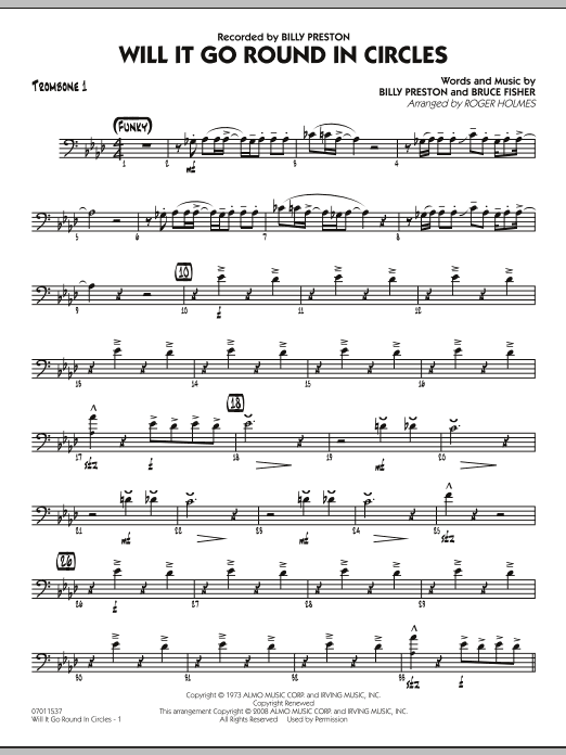 Roger Holmes Will It Go Round in Circles? - Trombone 1 Sheet Music Notes & Chords for Jazz Ensemble - Download or Print PDF