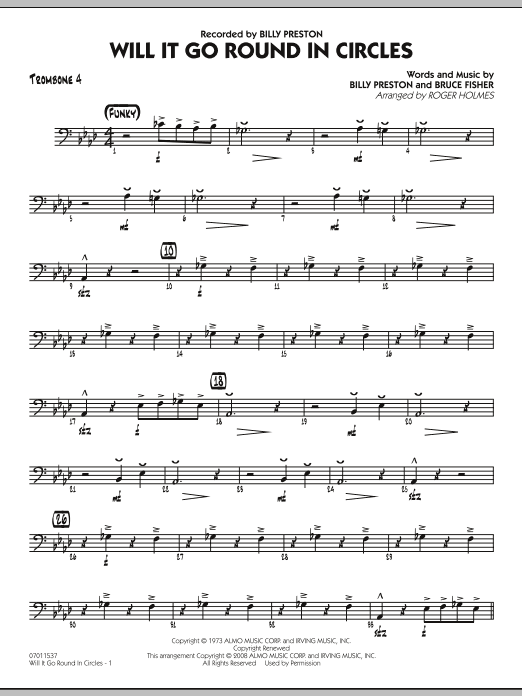 Roger Holmes Will It Go Round in Circles? - Trombone 4 Sheet Music Notes & Chords for Jazz Ensemble - Download or Print PDF