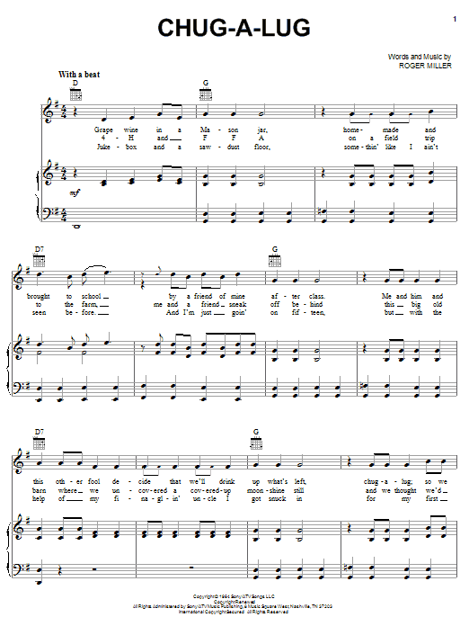 Roger Miller Chug-A-Lug Sheet Music Notes & Chords for Real Book – Melody, Lyrics & Chords - Download or Print PDF