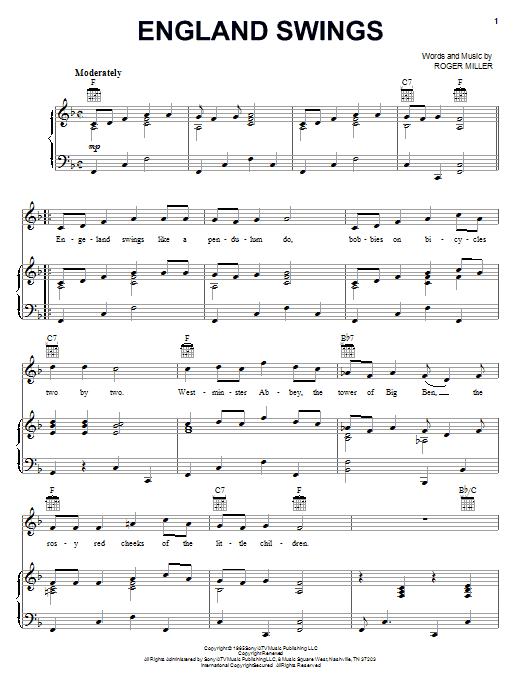 Roger Miller England Swings Sheet Music Notes & Chords for Lyrics & Chords - Download or Print PDF