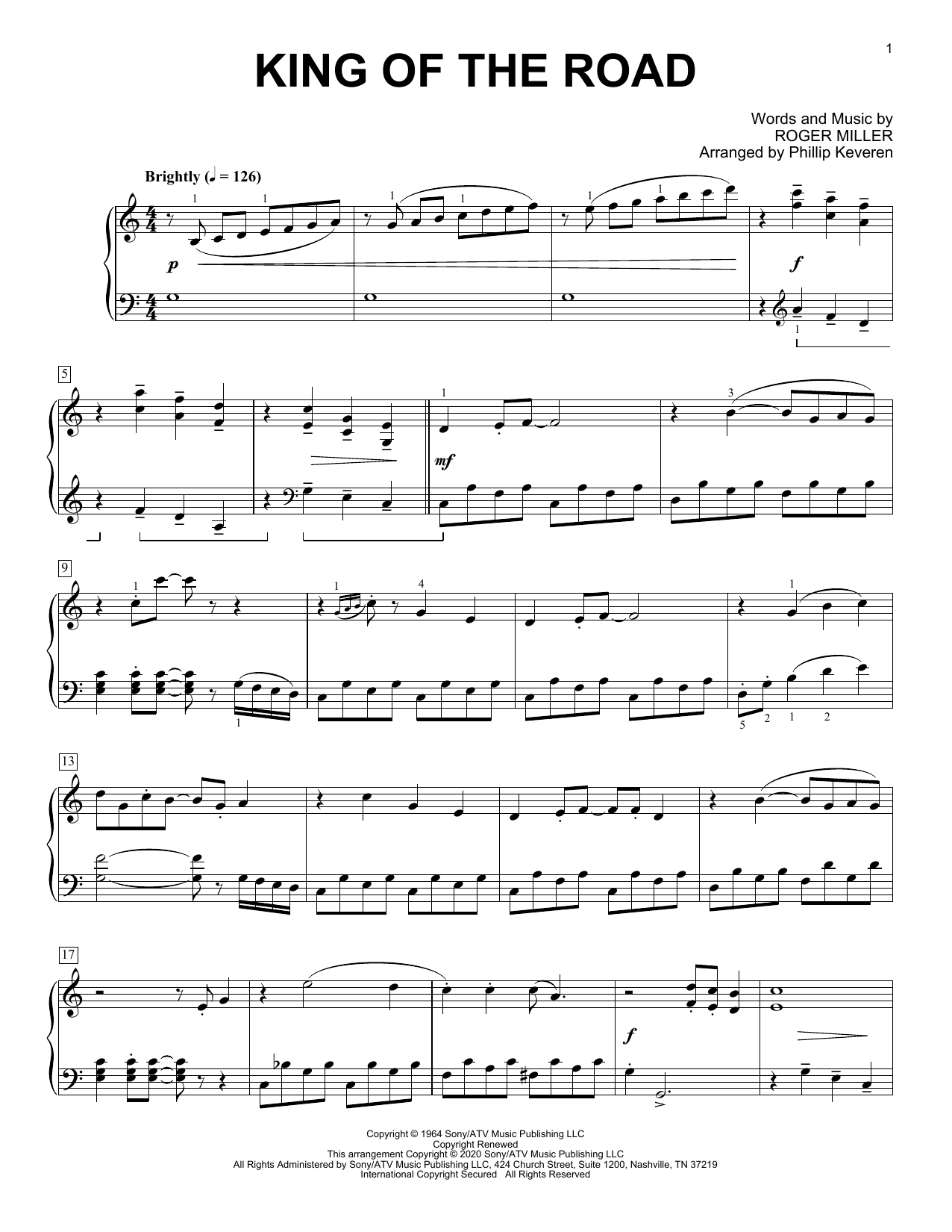 Roger Miller King Of The Road [Classical version] (arr. Phillip Keveren) Sheet Music Notes & Chords for Piano Solo - Download or Print PDF