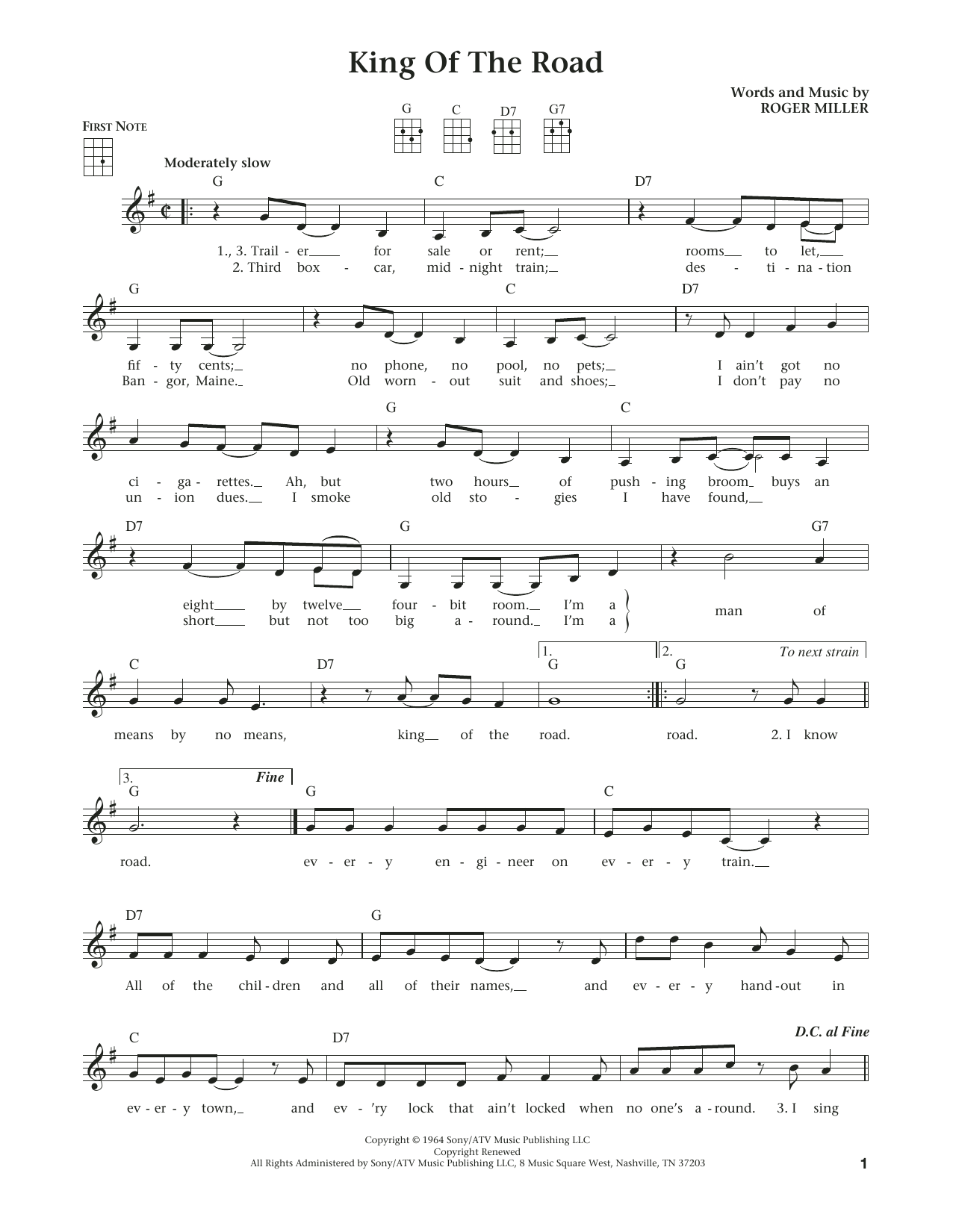 Roger Miller King Of The Road (from The Daily Ukulele) (arr. Liz and Jim Beloff) Sheet Music Notes & Chords for Ukulele - Download or Print PDF