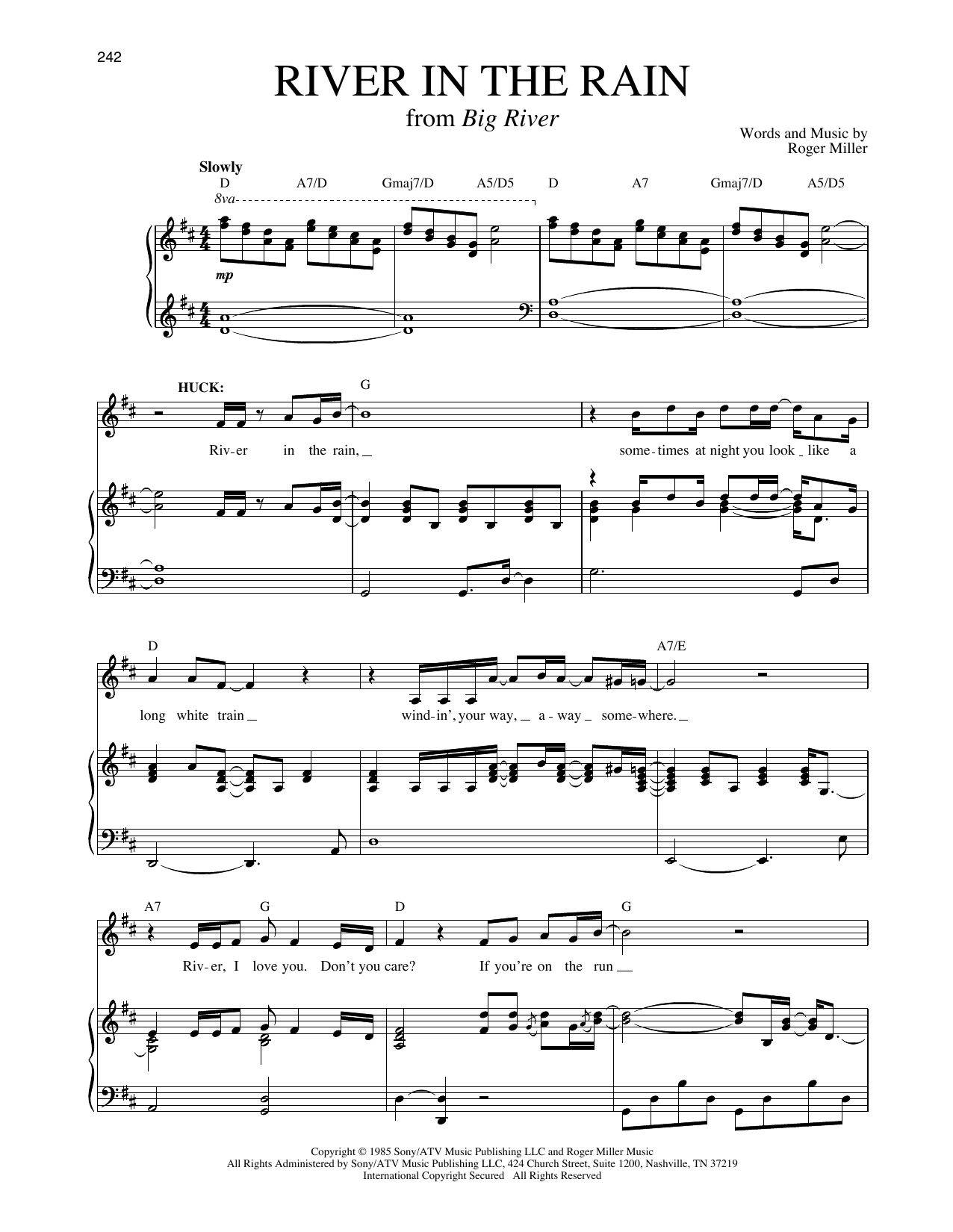 Roger Miller River In The Rain (from Big River) Sheet Music Notes & Chords for Piano & Vocal - Download or Print PDF