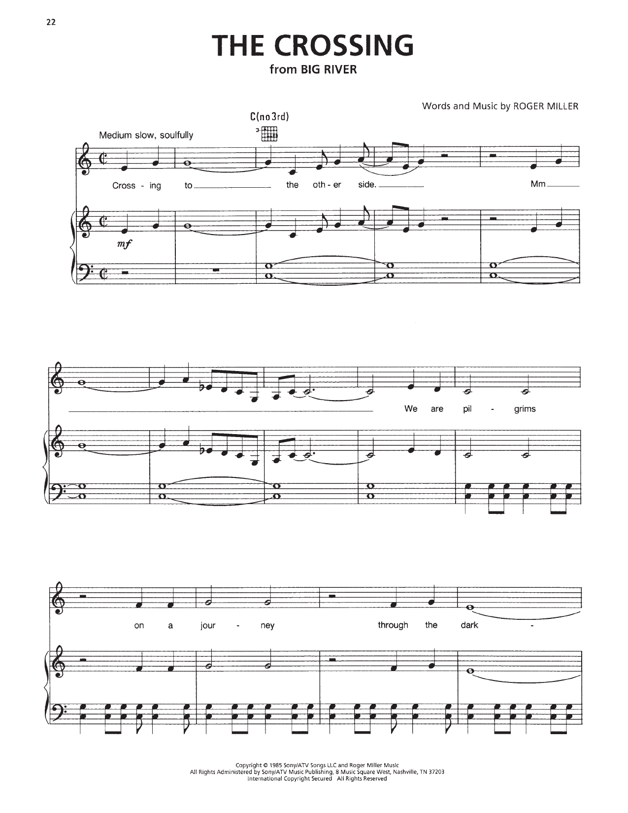 Roger Miller The Crossing (from Big River: The Adventures Of Huckleberry Finn) Sheet Music Notes & Chords for Piano & Vocal - Download or Print PDF