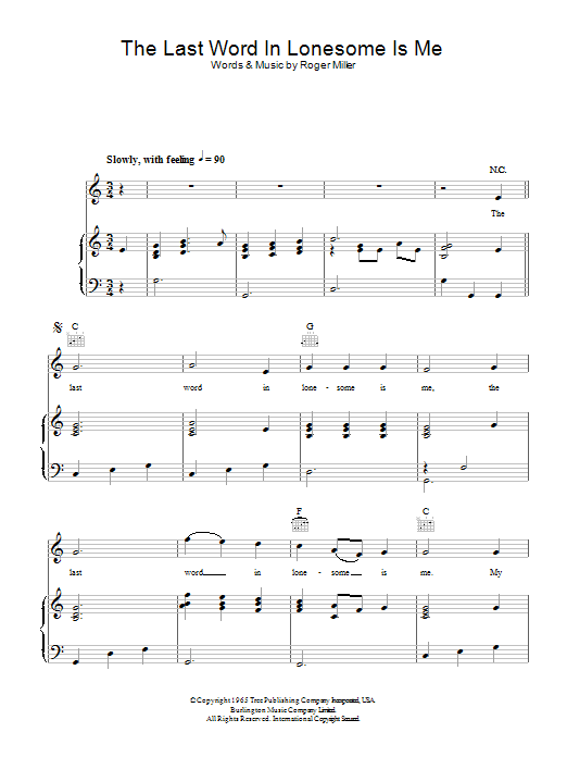 Roger Miller The Last Word In Lonesome Is Me Sheet Music Notes & Chords for Real Book – Melody, Lyrics & Chords - Download or Print PDF