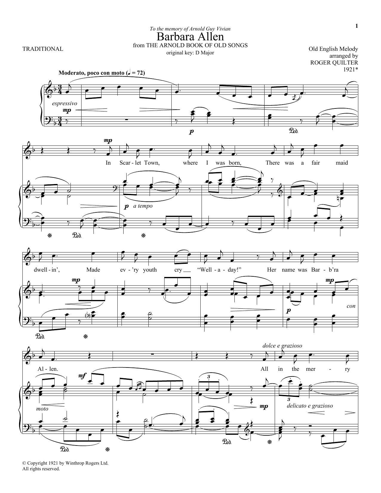 Roger Quilter Barbara Allen Sheet Music Notes & Chords for Piano & Vocal - Download or Print PDF