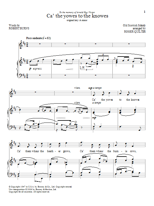 Roger Quilter Ca' The Yowes To The Knowes Sheet Music Notes & Chords for Piano & Vocal - Download or Print PDF