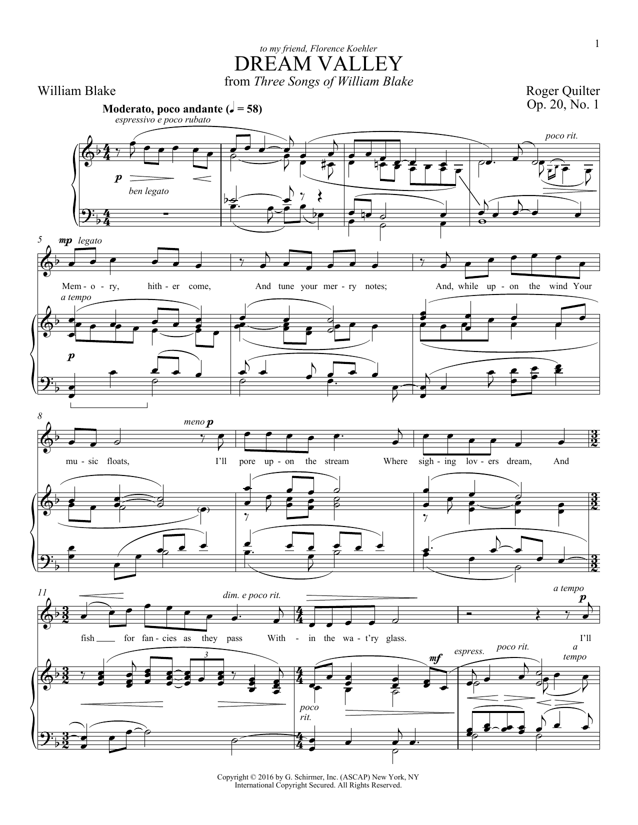Roger Quilter Dream Valley Sheet Music Notes & Chords for Piano & Vocal - Download or Print PDF