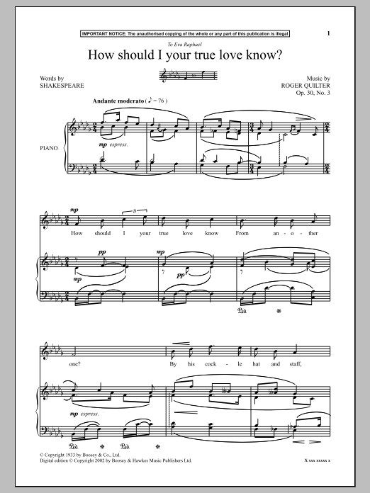 Roger Quilter How Should I Your True Love Know? Sheet Music Notes & Chords for Piano - Download or Print PDF