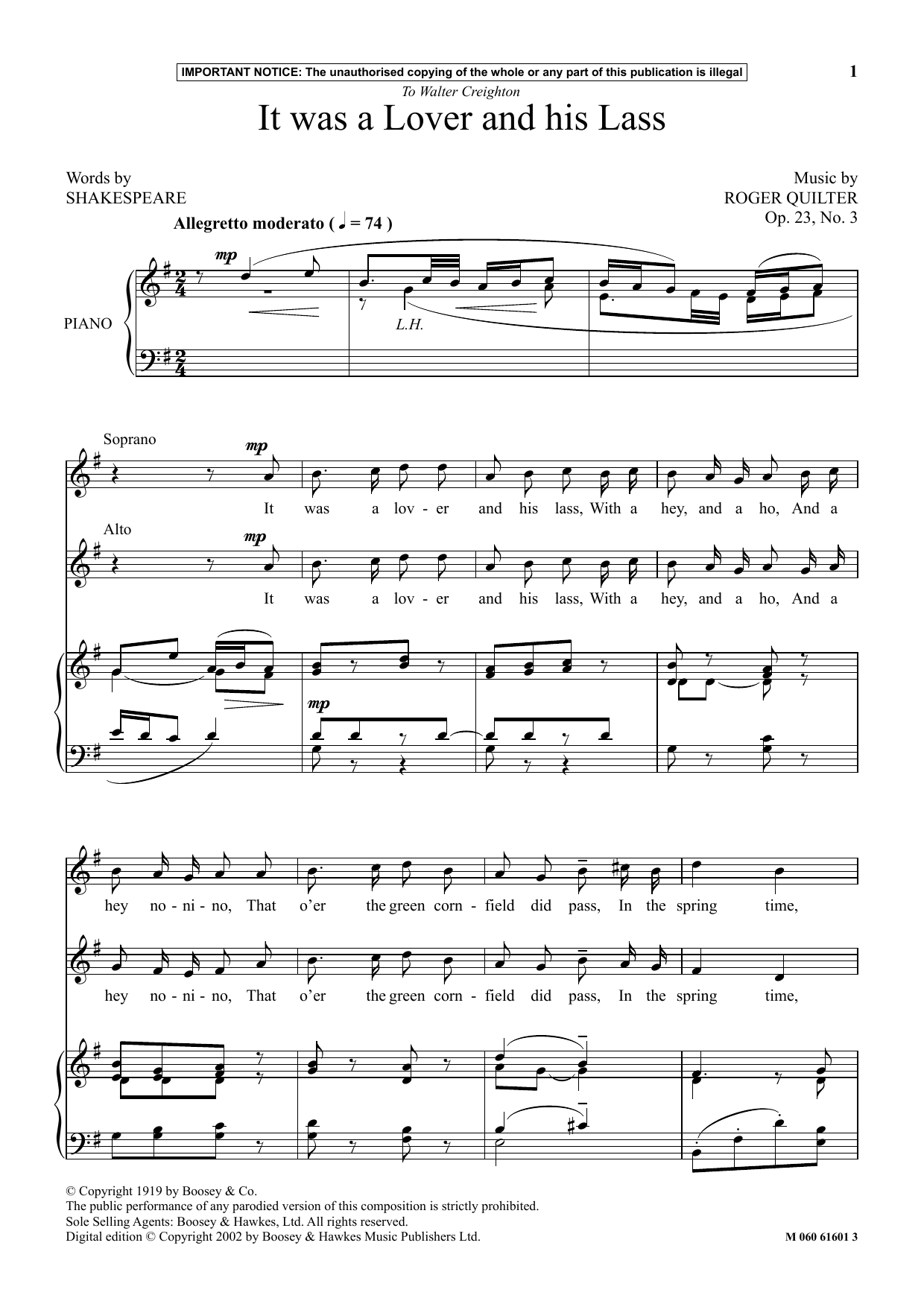 Roger Quilter It Was A Lover And His Lass Sheet Music Notes & Chords for Performance Ensemble - Download or Print PDF