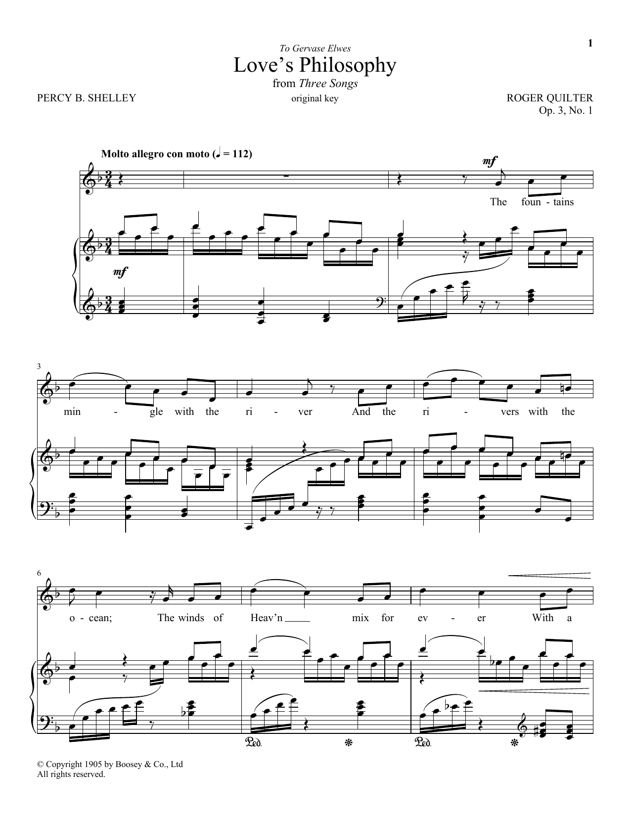 Roger Quilter Love's Philosophy, Op. 3, No. 1 Sheet Music Notes & Chords for Piano & Vocal - Download or Print PDF