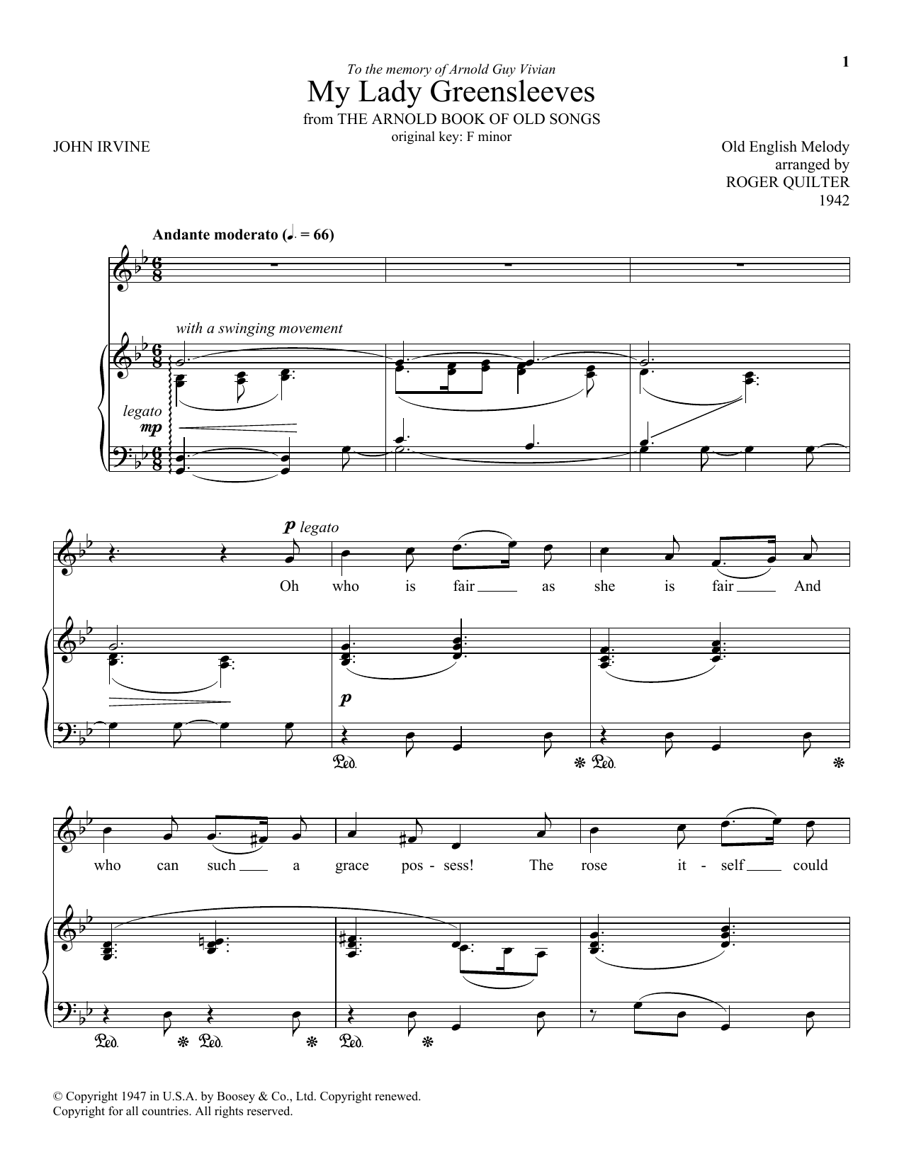 Roger Quilter My Lady Greensleeves Sheet Music Notes & Chords for Piano & Vocal - Download or Print PDF