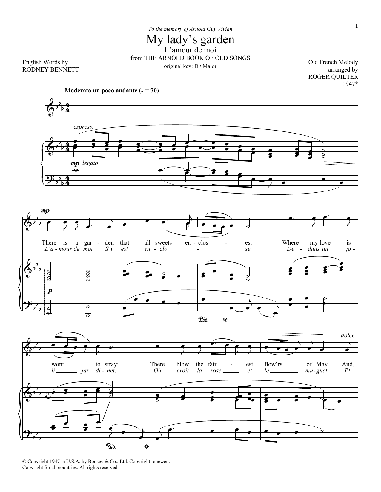 Roger Quilter My Lady's Garden (L'amour De Moi) Sheet Music Notes & Chords for Piano & Vocal - Download or Print PDF Roger Quilter My Lady's Garden (L'amour De Moi) Sheet Music Notes & Chords for Piano & Vocal - Download or Print PDF