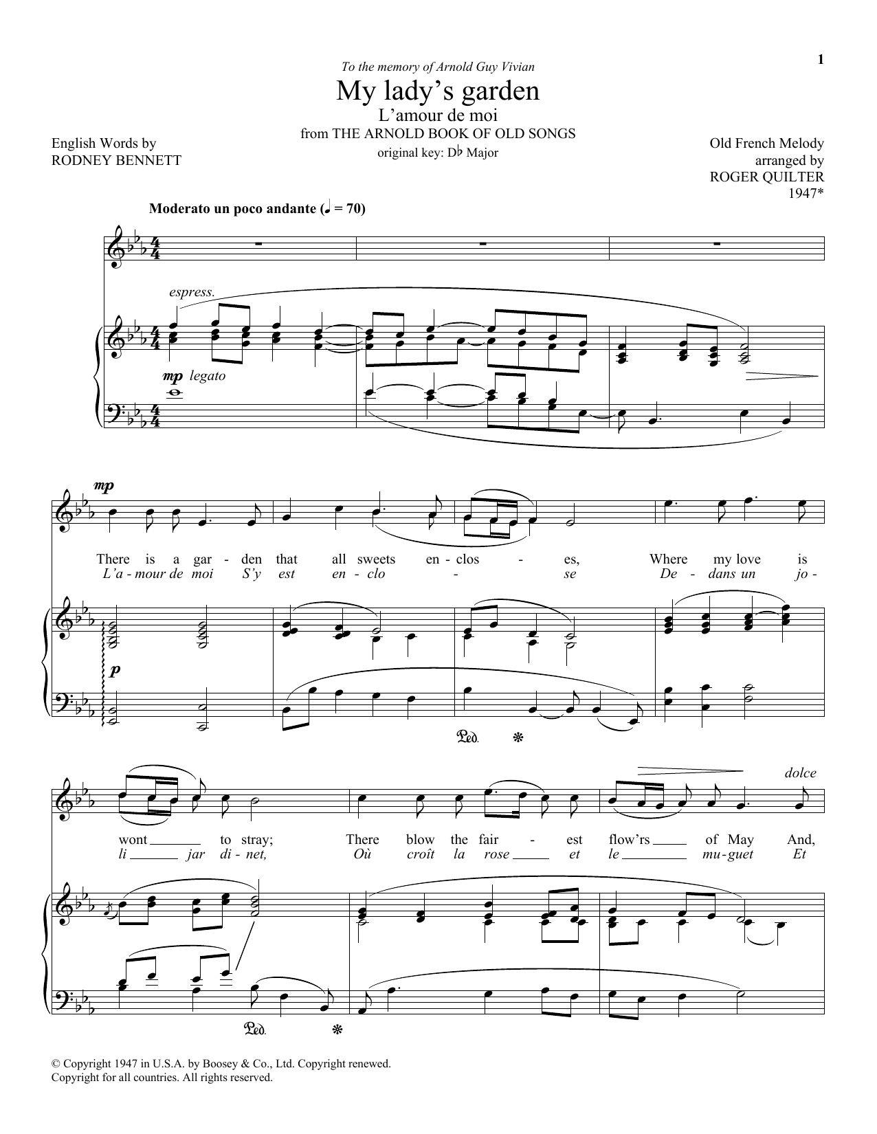 Roger Quilter My Lady's Garden (L'amour De Moi) Sheet Music Notes & Chords for Piano & Vocal - Download or Print PDF