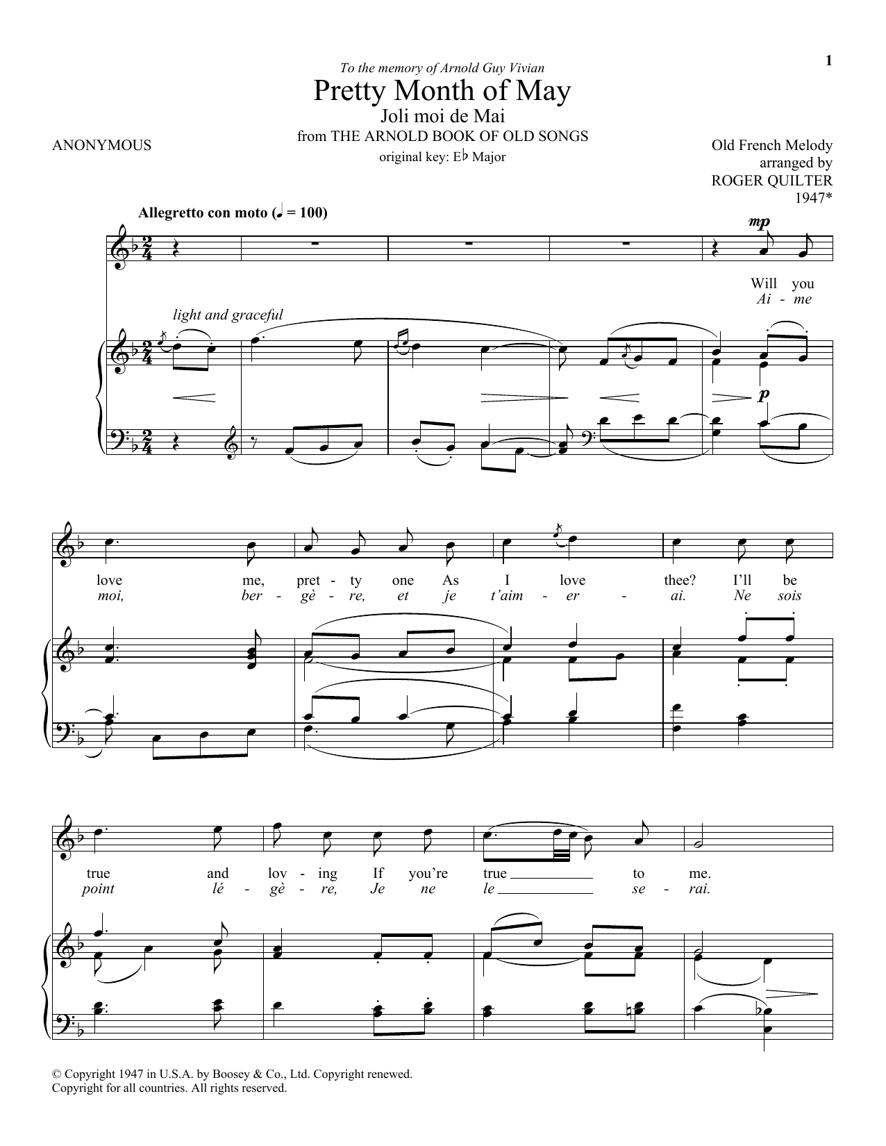 Roger Quilter Pretty Month Of May (Joli Moi De Mai) Sheet Music Notes & Chords for Piano & Vocal - Download or Print PDF Roger Quilter Pretty Month Of May (Joli Moi De Mai) Sheet Music Notes & Chords for Piano & Vocal - Download or Print PDF