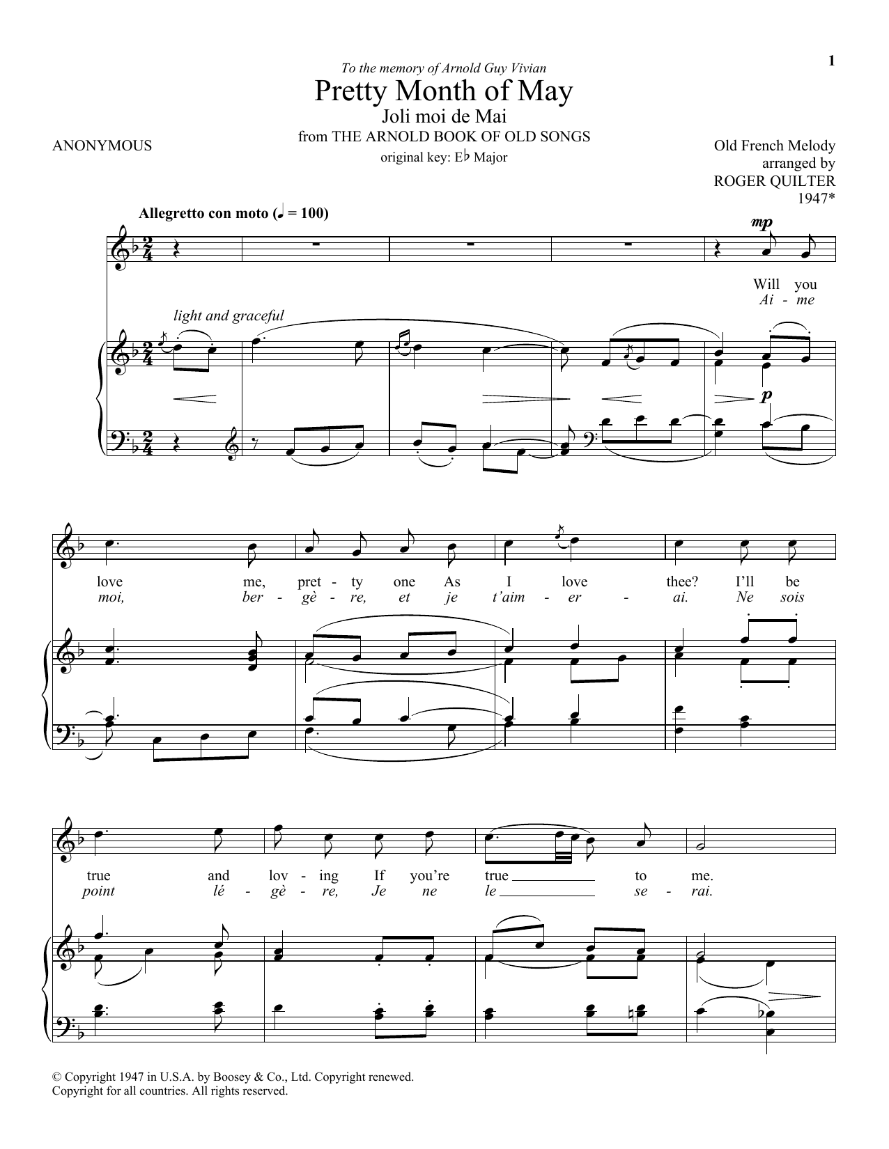 Roger Quilter Pretty Month Of May (Joli Moi De Mai) Sheet Music Notes & Chords for Piano & Vocal - Download or Print PDF