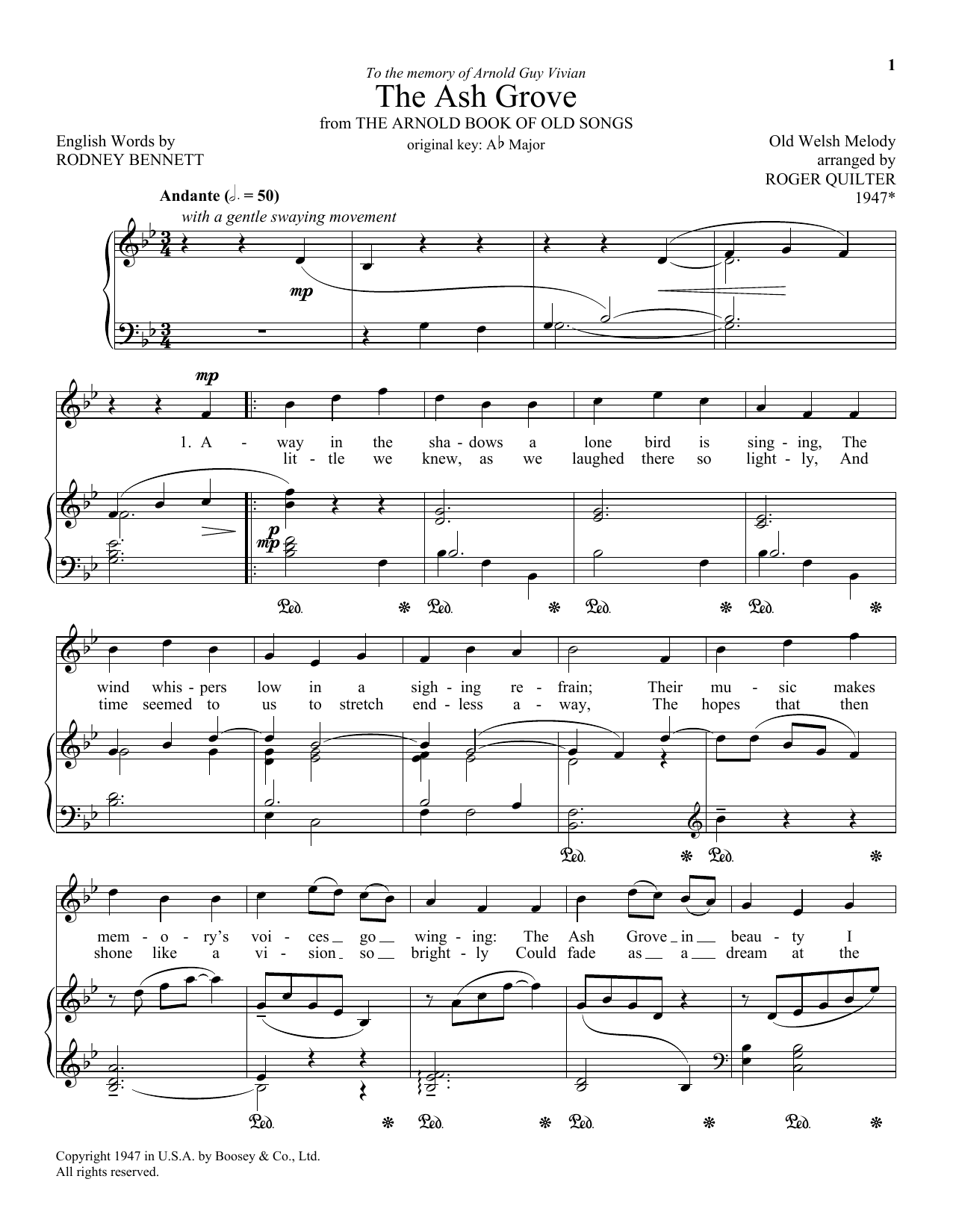 Roger Quilter The Ash Grove Sheet Music Notes & Chords for Piano & Vocal - Download or Print PDF