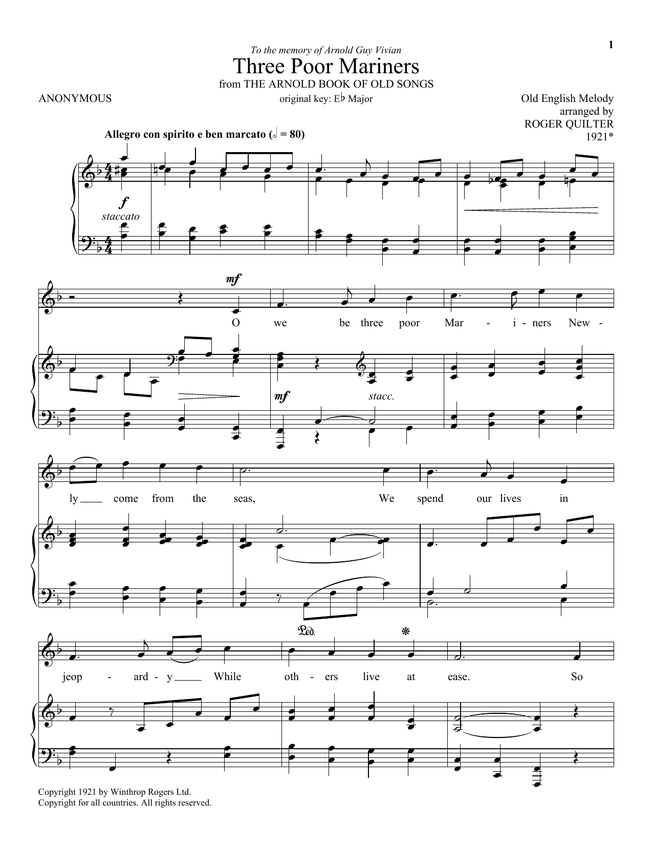 Roger Quilter Three Poor Mariners Sheet Music Notes & Chords for Piano & Vocal - Download or Print PDF