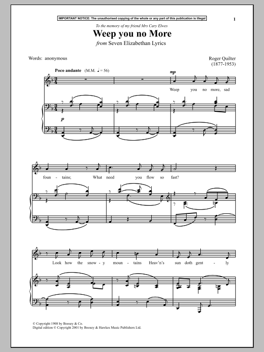 Roger Quilter Weep You No More (from Seven Elizabethan Lyrics) Sheet Music Notes & Chords for Piano & Vocal - Download or Print PDF