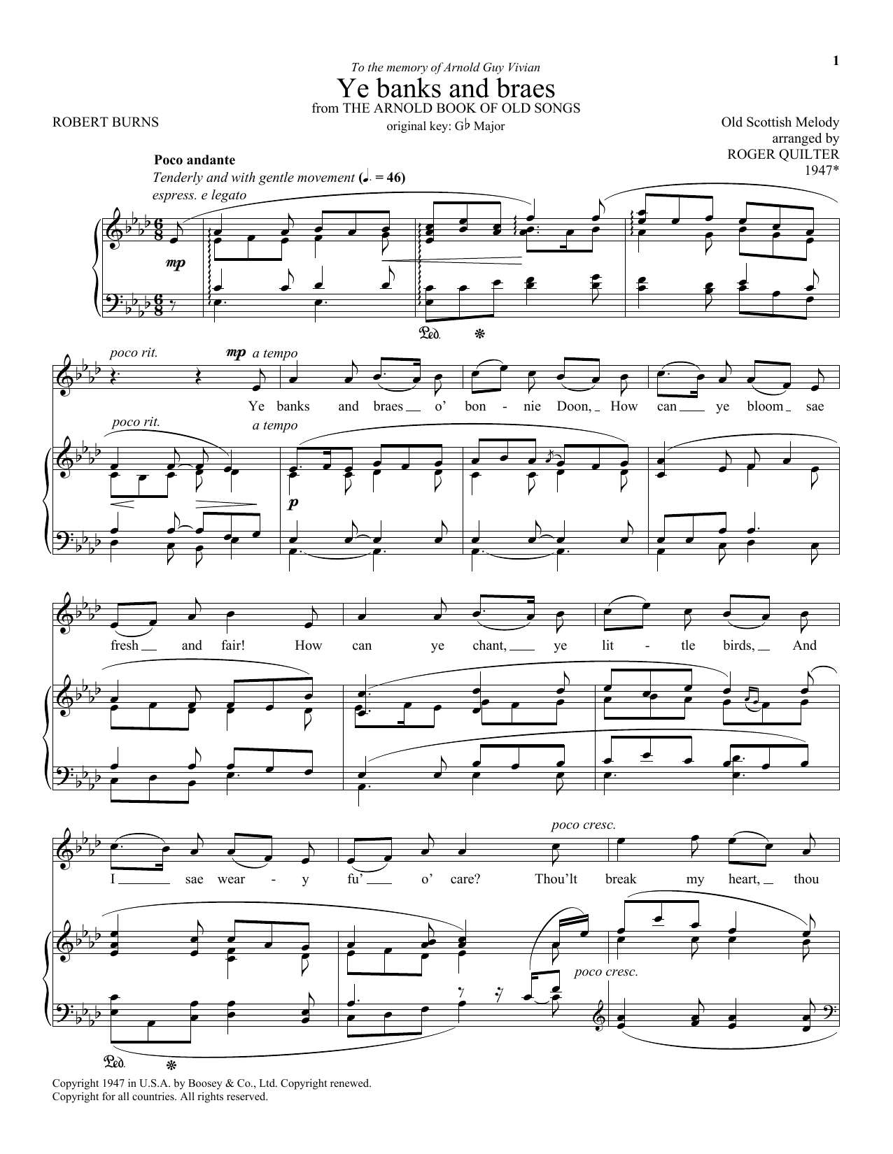 Roger Quilter Ye Banks And Braes Sheet Music Notes & Chords for Piano & Vocal - Download or Print PDF