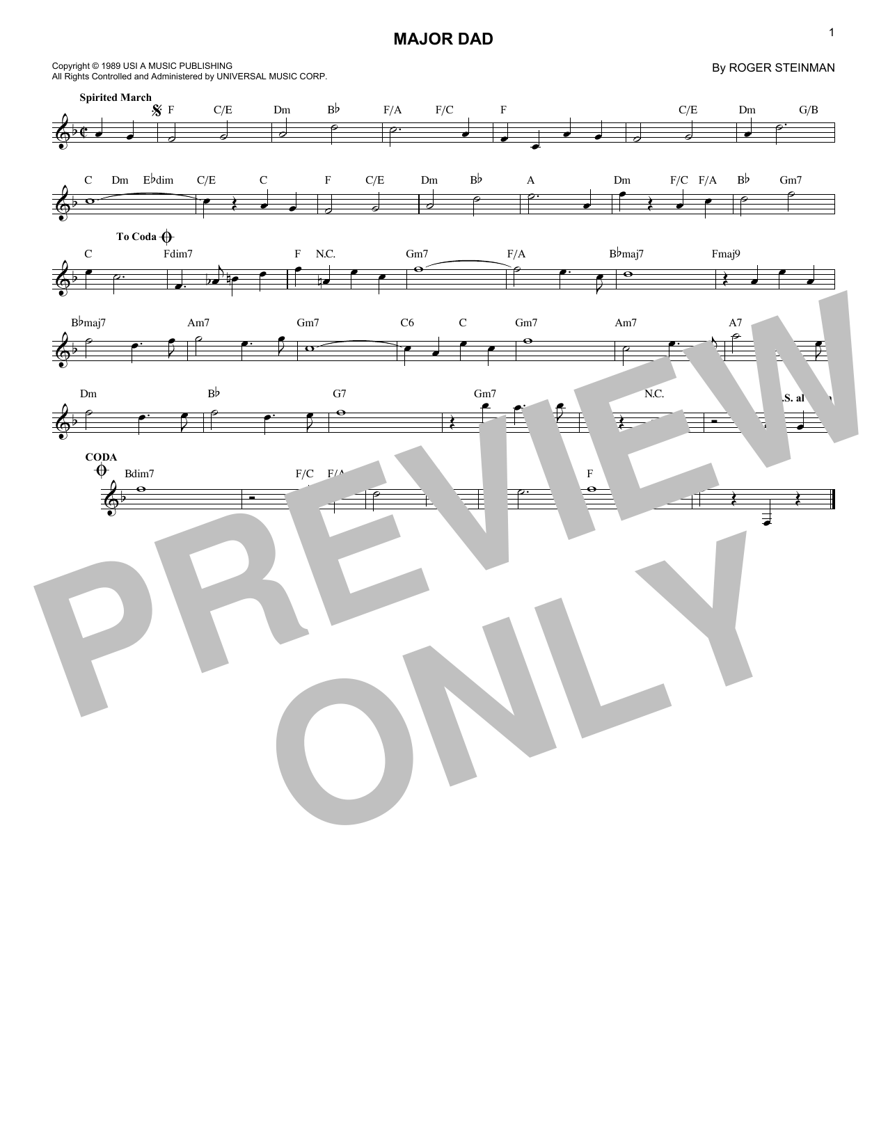 Roger Steinman Major Dad Sheet Music Notes & Chords for Lead Sheet / Fake Book - Download or Print PDF