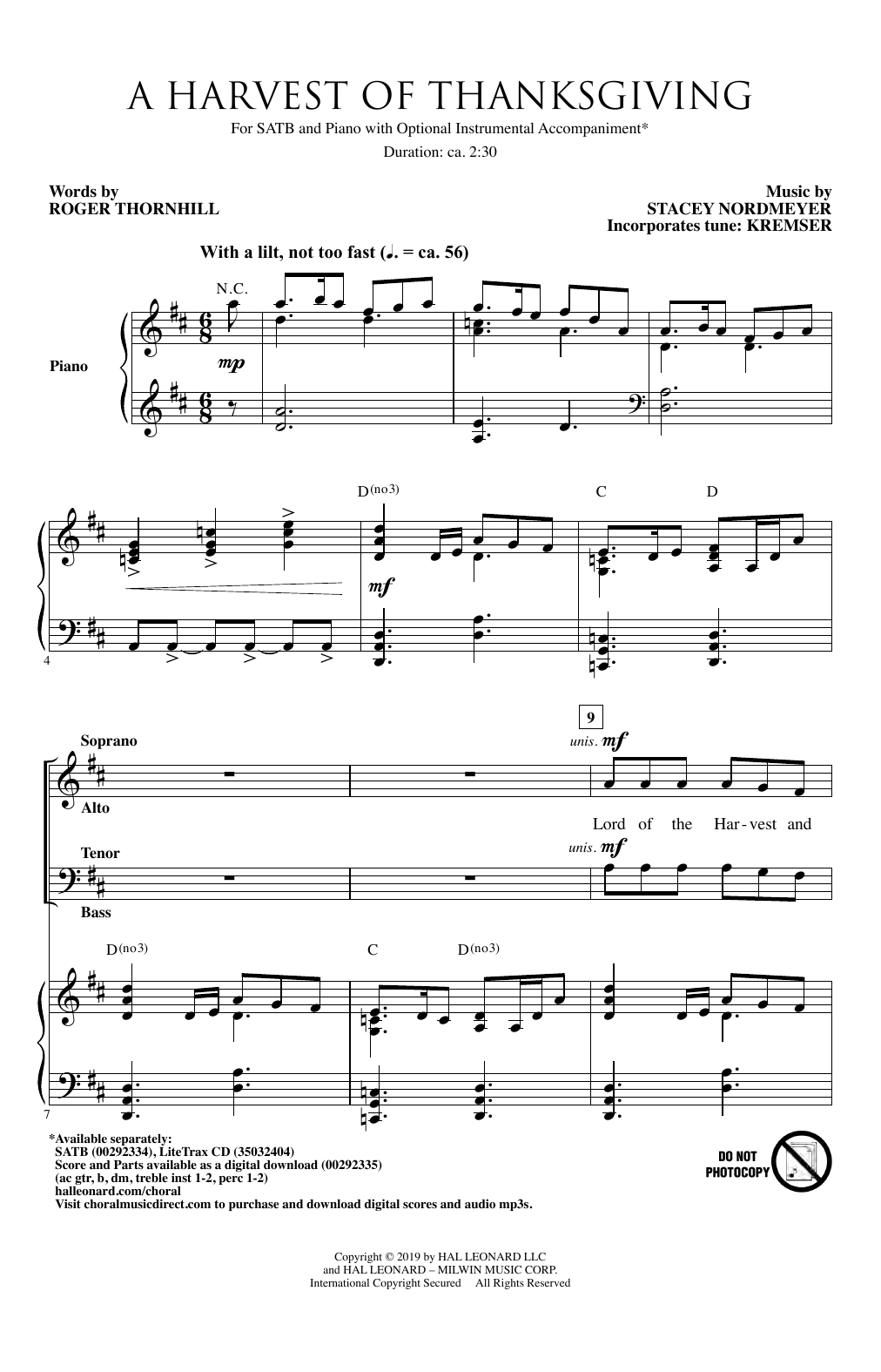 Roger Thornhill & Stacey Nordmeyer A Harvest Of Thanksgiving Sheet Music Notes & Chords for SATB Choir - Download or Print PDF