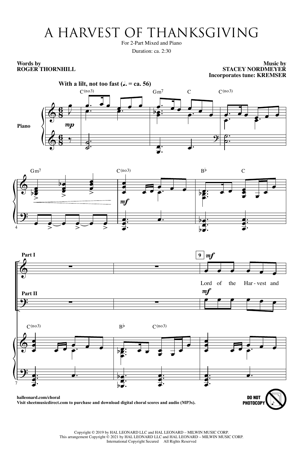 Roger Thornhill and Stacey Nordmeyer A Harvest Of Thanksgiving Sheet Music Notes & Chords for 2-Part Choir - Download or Print PDF